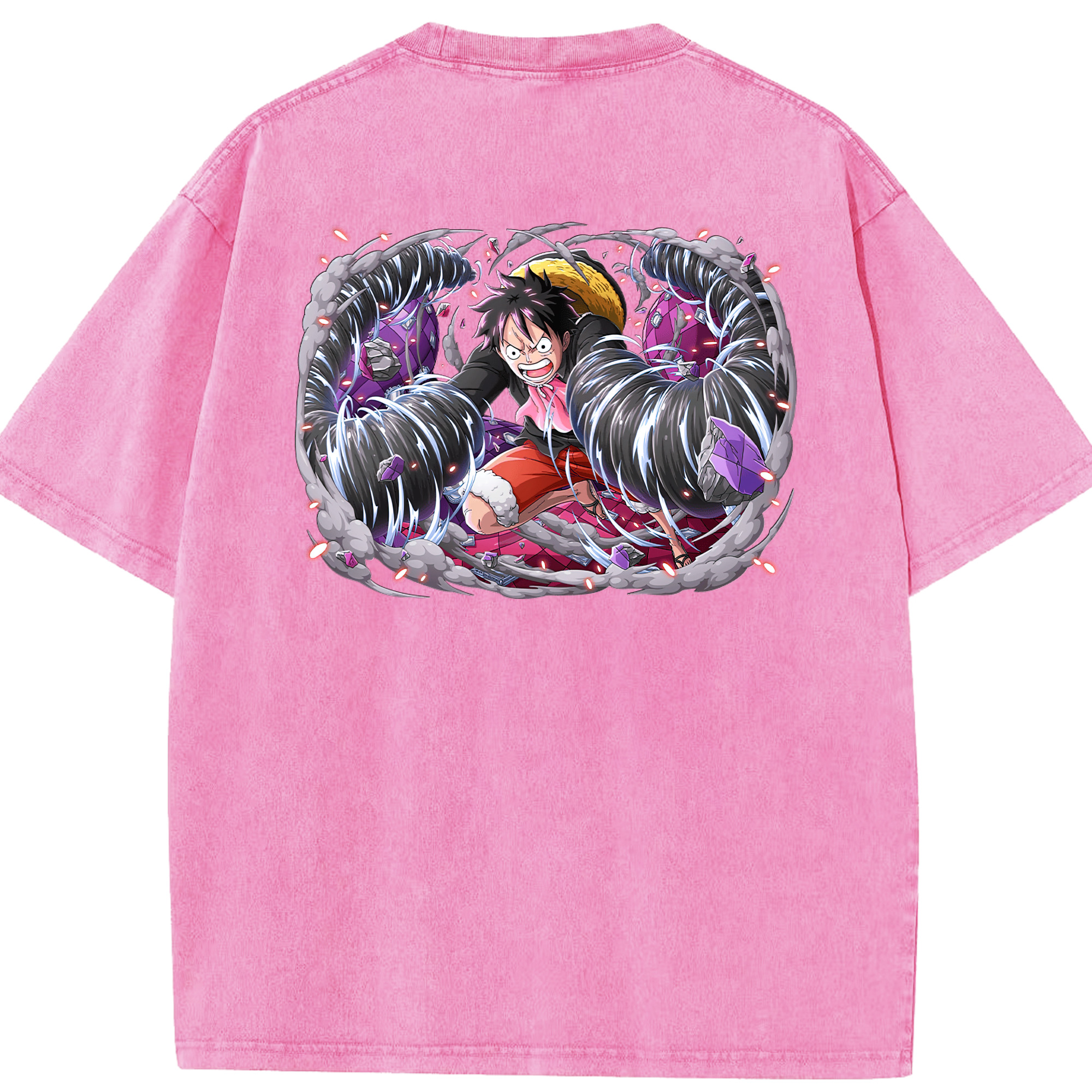 ワンピース モンキー・D・ルフィ ONE PIECE Monkey D. Luffy 綿100% ヴィンテージ風 半袖Tシャツ（背面プリント）